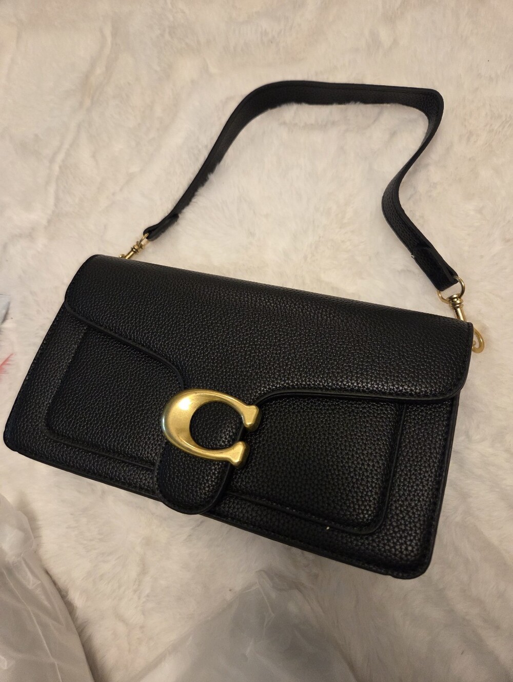 Black Leather Shoulder Bag with Gold Hardware